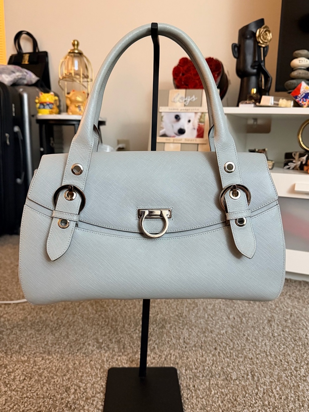 Ferragamo Gancini Tiffany Light Blue Leather Bag AB-21-5322